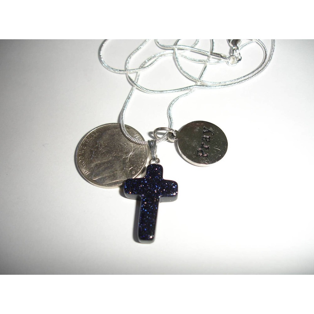 Goldstone Cross Pray Necklace Religious - Picture 2 of 9
